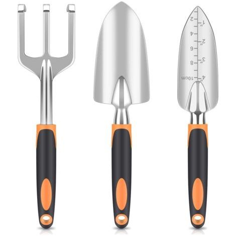 Pair Outils de jardin, pelle de jardin, sécateur, outil de jardin multifonctionnel Portable, ensemble de 3 pièces, Orange TONCHEAN