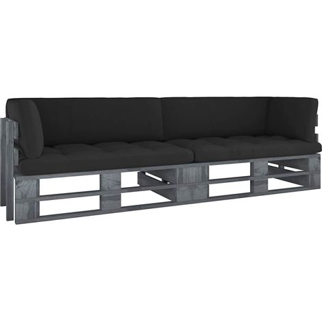 vidaXL Canapé palette 2 places avec coussins Pin imprégné de gris (1/5)