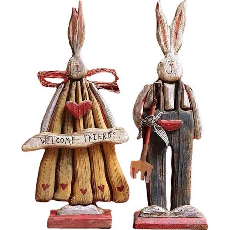 Statuetta di coniglietto pasquale - 2 pezzi, primavera, stile vintage, bambino, mini decorazione da tavolo (25 cm) (1/5)