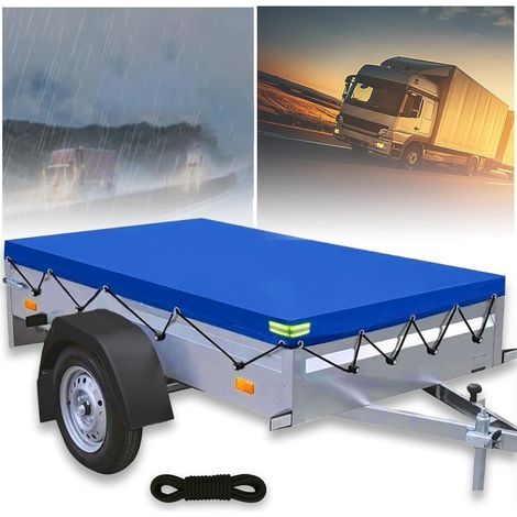 Bâche de remorque, 214 x 122 x 13 cm, PVC 600D, bâche de matériau, remorque avec corde à voile, bandes réfléchissantes, œillets pour remorque de voiture de 750 kg (1/5)