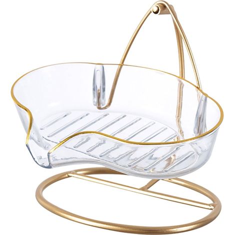 Porte-Bijoux - Plateau Égouttant en Céramique avec Cadre en Acier Inoxydable Doré - Pour Salle de Bain Chambre Décoration Intérieure - 1 Pièce (1/5)