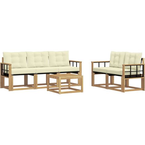 vidaXL  Outdoor Sofa Set  with Cushion 6 pcs White and Cream (1/4)