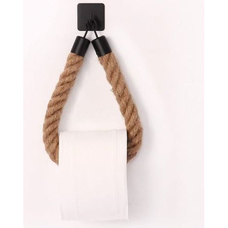 Soporte para papel higiénico, toallero de cuerda de cáñamo para baño y cocina, soporte para rollo de papel higiénico, soporte para rollo de toallas (negro) (1/5)