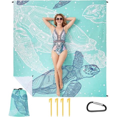 Esterilla de playa impermeable de 210 x 200 cm – Resistente a la arena y plegable, manta de picnic para 4 a 6 personas con 4 estacas de fijación. (1/4)