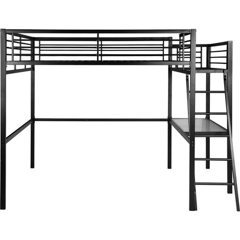 Meuble Cosy Lit Mezzanine 2 Places 140x190cm avec Sommier à Lattes et Bureau en Verre et métal, Style Industriel, pour Enfant Chambre à Coucher Maison, Noir (1/5)