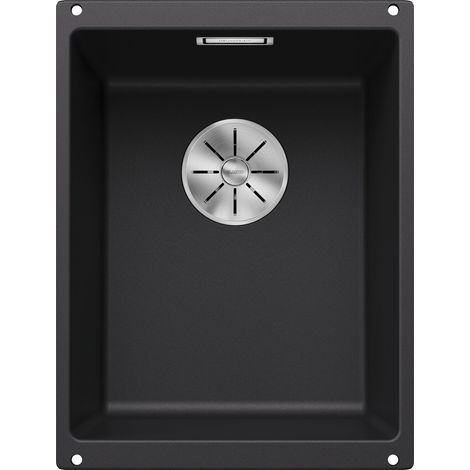 Blanco Unterbauspüle Subline 320-U - Waschbecken Unterbau mit C-overflow und InFino Ablaufsystem, Granit schwarz