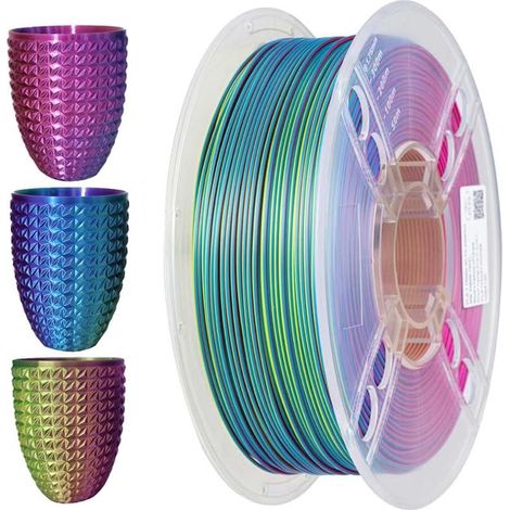 Soie Bleu/Jaune/Violet Soie Triple Couleur Filament PLA Filament 1.75mm 1KG Filament d’imprimante 3D Filament PLA Métallique Brillant Soie Bleu Jaune Violet 3 en 1 Filament (1/4)