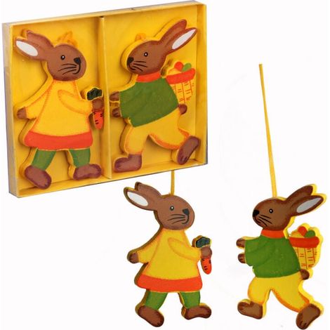 Frühlingshasen-Holzanhänger, 2 Stück, 7 cm, Orange (1/4)