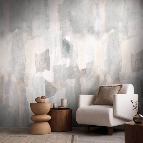 Papier peint photo Profhome 782073 papier peint intissé lisse au style aquarelle mat gris blanc-crème beige rose 1,59 m x 2,8 m