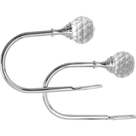 BALLSHOP 2 Pack Curtain Holdback U Style Crystal Ball Decor Curtain Backs Wall Mounted Hooks Heavy Duty Metal Drapery Hook With Screws for Living Room Bedroom Study Room Silver (1/5)