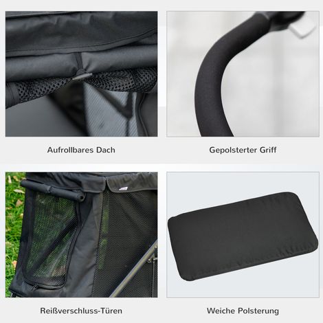 Passeggino pieghevole per cani 102x62x105 cm nero, 20 kg FloraGrace (1/5)