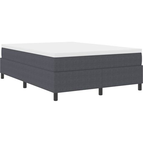 Box Spring Bed Dark Grey and White 140 x 190 cm Corduroy Fabric vidaXL