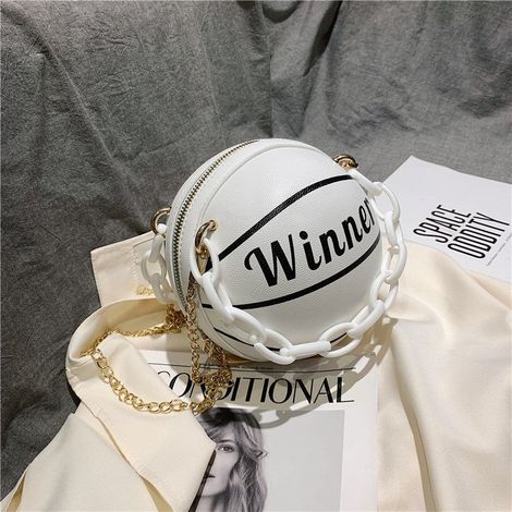 Weiße, runde Schultertasche in Basketballform, Handtasche, Neuheit C