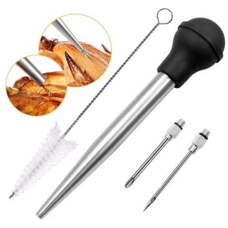 Poire à Jus en Acier Inoxydable 304 et Caoutchouc, Poires à Sauce Seringue Alimentaire Aiguille d'Injection avec Brosse de Nettoyage pour Cuisson BBQ (1/5)