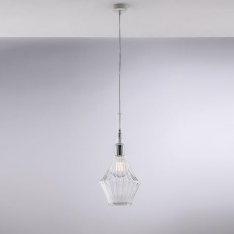 Lampadario Moderno Zeus Metallo Bianco Vetro Trasparente 1 Luce E27 (1/2)