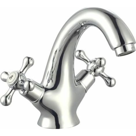 Mélangeur Lavabo,Fixe Chromé,Style Rétro,Aérateur Économie d’Eau,Vidage Tirette Inclus (1/4)