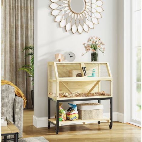 Holz-Nagerkäfig 87 x 43 x 101 cm, 2 Ebenen, mit Rollen und Zubehör OKMYHOME (1/5)