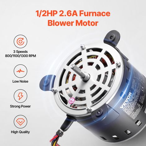 Moteur Ventilateur Four, 1/2 CV 2,6 A, 3 Vitesses 1300/1100/800 tr/min, Diamètre d'Arbre 10 mm, Longueur d'Arbre 20 mm, ROT CCW à Partir de l'Extrémité de l'Arbre, Condensateur CBB60 15 μF/450 V (1/5)