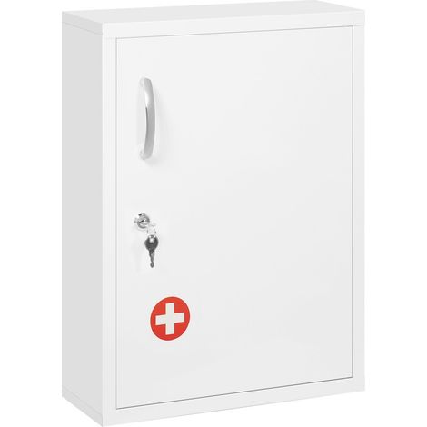 Meuble de rangement de salle de bain Armoire Pharmacie Murale Blanche Verrouillable 2 Clés Acier 40x15x53 5cm Cuisine (1/5)