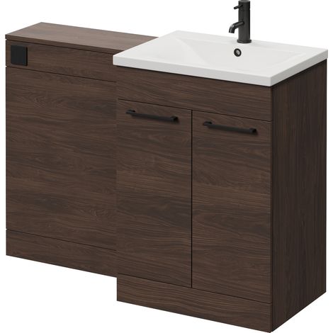 Napoli 460 Cento Brown Oak 1200mm 2 Door Vanity Unit Toilet Suite with Glide Basin - 1200mm - Matt Black 160mm HandleWithout Kingston Toilet Pan