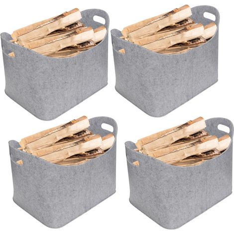SWANEW Borse in feltro per legna da ardere, 4 pezzi, 44 x 31 x 34 cm, borsa per legna da ardere grigia, cestino in feltro pieghevole, cestino per legna da ardere, borsa per la spesa (1/5)
