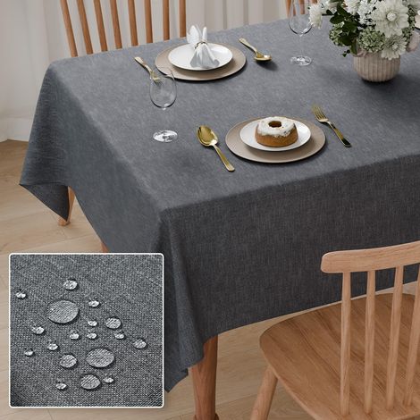 Nappe respirante, 140 x 100 cm, imperméable et anti-taches, nappe rectangulaire pour l'extérieur, avec taches perlées, facile d'entretien, pour cuisine, jardin, salle à manger (gris) (1/5)