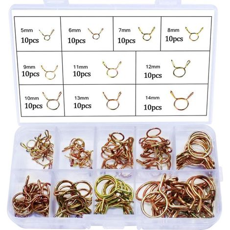 100pcs Clip À Ressort Tuyau Collier Serrage Durite Essence Serre-Joints À Tuyaux Colliers De Clip À Ressort Tuyau Serrage 5mm, 6mm, 7mm, 8mm, 9mm, 10mm, 11mm, 12mm, 13mm, 14mm (1/5)
