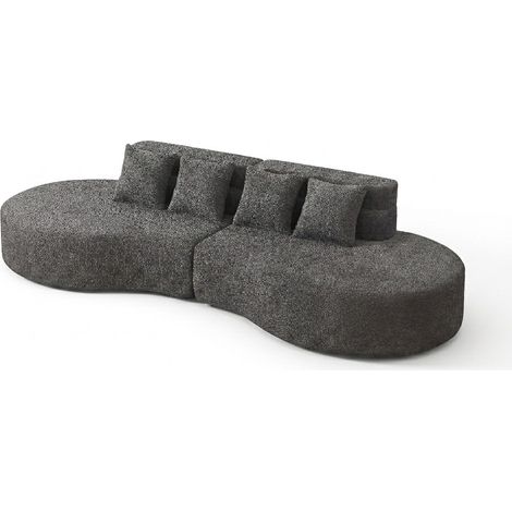 ELVMI Modulares Sofa 2-Sitzer aus Chenille, mehrstufige Rückenlehne und runde Formen, Grau (1/3)