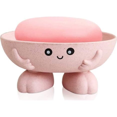Cute Soap Dish, Creative Kids Soap Holder, Beautiful Bar Soap Counter for Shower, Bathroom, Kitchen Countertop (Pink) (1/5)