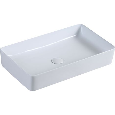 Vasque à poser rectangulaire 62x35x11 cm, sans trop-plein, blanc (SLM6235) (1/2)