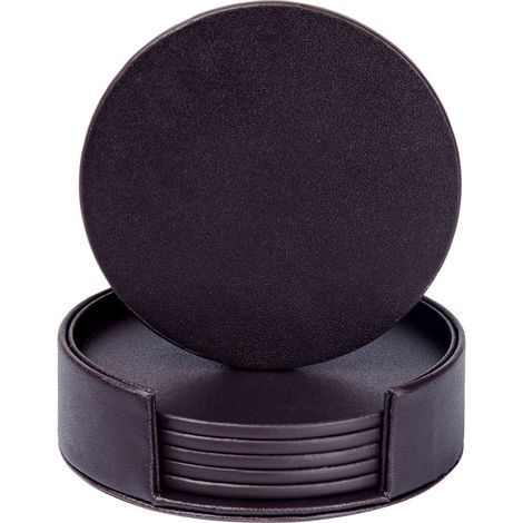 Lot de 6 sous-verres en cuir avec support, protègent vos meubles des rayures - Marron