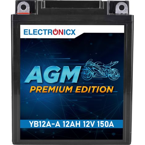 Electronicx GB12A-A 12V 12Ah AGM Motorradbatterie - Wartungsfrei & Versiegelt - Kompatibel mit YB12A-A / 51211 - Premium Batterie 12V Wartungsfrei (1/5)