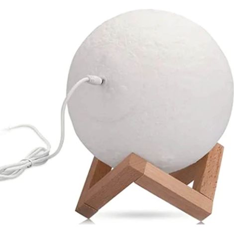 Lampes de lune rechargeables USB, éclairage bicolore, boule lunaire 8cm avec support en bois pour chambre à coucher (1/5)