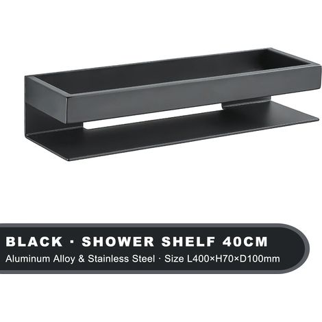 (S11001 Noir 40 cm) Étagère de douche en acier inoxydable, rangement pour salle de bain, porte-shampoing d'angle, fixation murale, accessoires de cuisine (1/5)