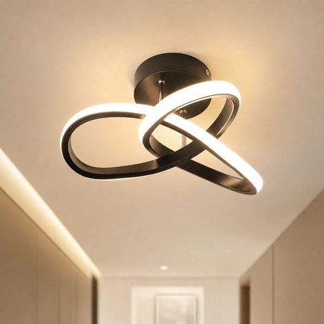 Plafonnier LED 3 couleurs, design industriel noir en fer et PVC, Ø26cm H14cm 20W pour couloir entrée dressing (1/4)