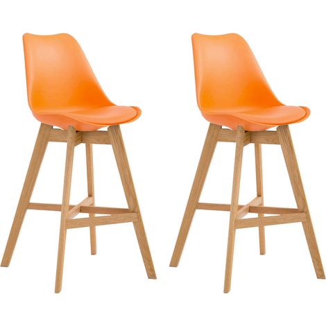 Lot de 2 tabourets de bar scandinaves coque plastique et PVC orange et pieds en bois massif 100006402 (1/2)