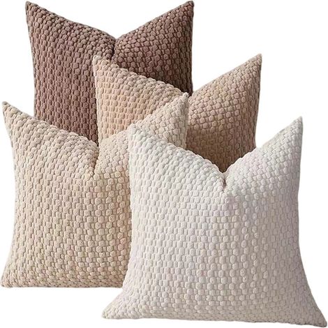 Lot de 4 taies d'oreiller - Taie d'oreiller de canapé - Taie d'oreiller décorative style bohème - 45 x 45 cm - Taie d'oreiller en velours côtelé - Coussin non inclus - Fermeture éclair (1/5)