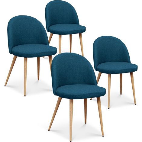 Lot de 4 chaises scandinaves Cecilia tissu bleu canard (1/2)