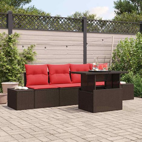 vidaXL Ensemble de Canapés 5 pcs Marron et rouge polyrotin
