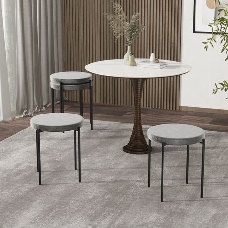 Set mit 4 stapelbaren Hockern 41,5 x 41,5 x 46 cm aus grauem Metall – MEUBLIV (1/5)