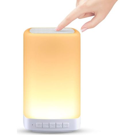 Lampe de chevet LED , intensité tactile, veilleuse LED avec 3 effets de lumière chaude, modes de gradation et 7 couleurs à changer, rechargeable par USB, Peut se connecter à Bluetooth-Fei Yu (1/5)
