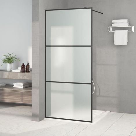 Paroi de douche pour douche à l'italienne, noire, 90 x 195 cm, verre trempé de sécurité dépoli