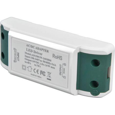 Transformateur LED 24V DC 1A 24W, driver LED à tension constante certifié, entrée AC100-240V, modèle L-24W/AD150GW-2401000. (1/5)