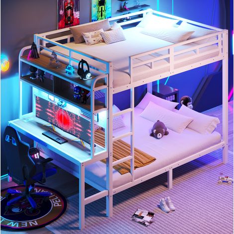 Cama Alta 140x200 Cm Estructura Metálica Blanca (1/5)