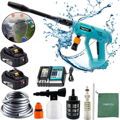 Akku-Wasserpistole, 18V bürstenloser Hochdruckreiniger, mit 5M Wasserschlauch, für Autowäsche, Gartenwäsche (2 x 5500mAh Akku und 1x DC18RC Ladegerät),Kompatibel mit Makita-Akku