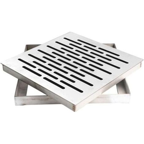 Siphon de sol en acier inoxydable avec cadre, couvercle de drainage extérieur, grille d'évacuation d'eau de pluie, carré antidérapant pour sol de jardin (200 x 200 x 20 mm) (1/5)