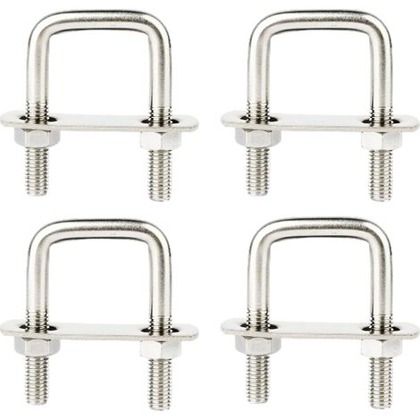 4 pièces Boulons En U En Acier Inoxydable, Boulons En U Carres, avec des Ecrous et des Joints plaque de cadre, 60x100mm, Pour Fixation Tuyaus, Pour Attache Coffre de Toit (Argent) (1/5)