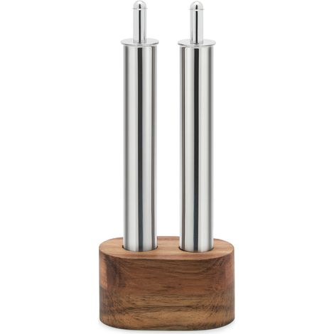 Ipac - Set 2 pièces huile et vinaigre inox avec socle en bois (1/2)