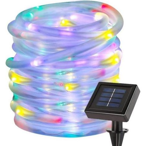 12m RGB LED solar string lights, 100 LEDs, IP55, in blue, green, and red.