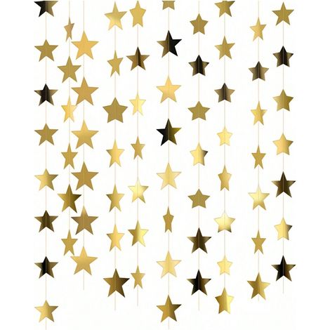 Guirlande d'étoiles or 8m, finition étincelante avec paillettes pour décoration de fête d'anniversaire ou de mariage, design réutilisable et facile à fixer, festive (1/5)